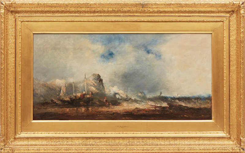 William McAlpine, Vessels Beached on a Rocky Shore, oil on canvas, circa 1850 - view 2