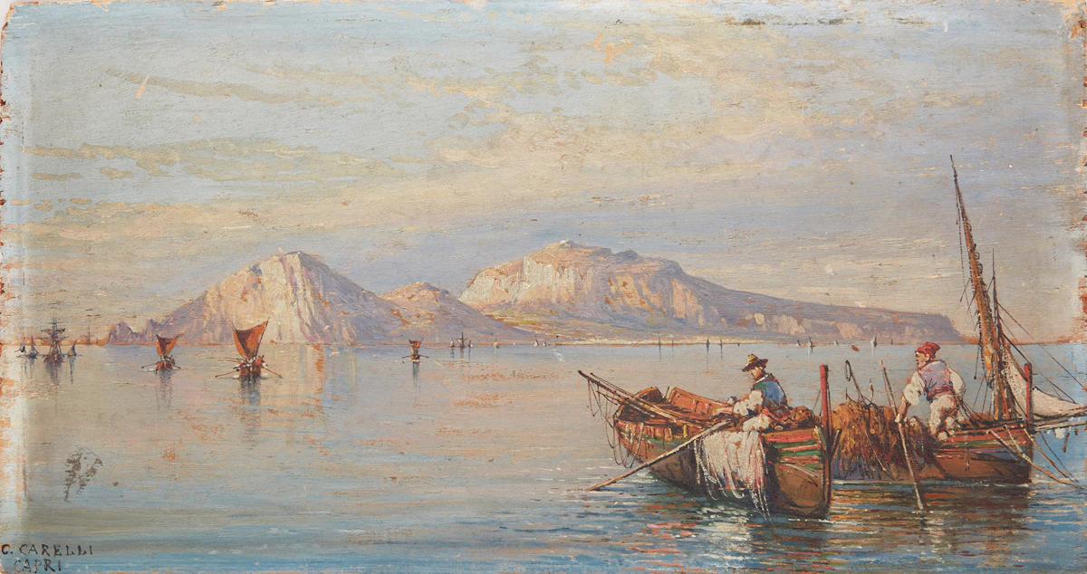 Consalvo Carelli, View of Capri, oil on board