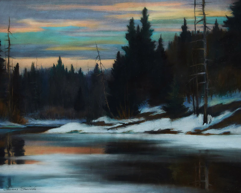 Thomas Hilton Garside, Winter Stream, pastel on paper