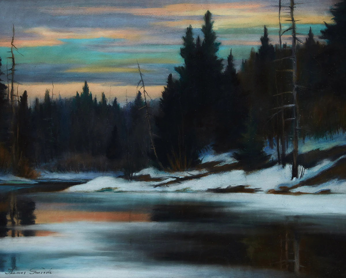 Thomas Hilton Garside, Winter Stream, pastel on paper
