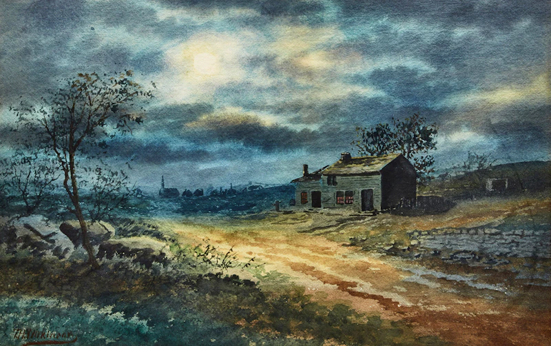 Thomas Harrison Wilkinson, Cottage at Night, watercolour