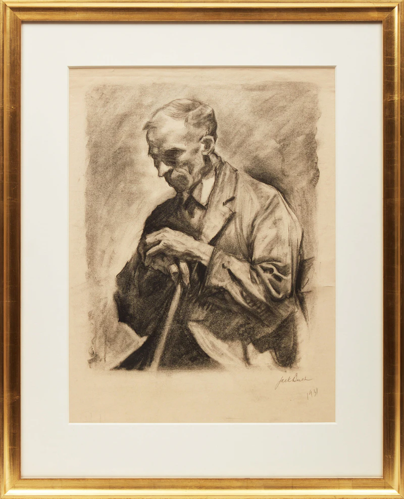 Jack Hamilton Bush, Man Seated, Leaning on a Cane, charcoal, 1931 - view 2