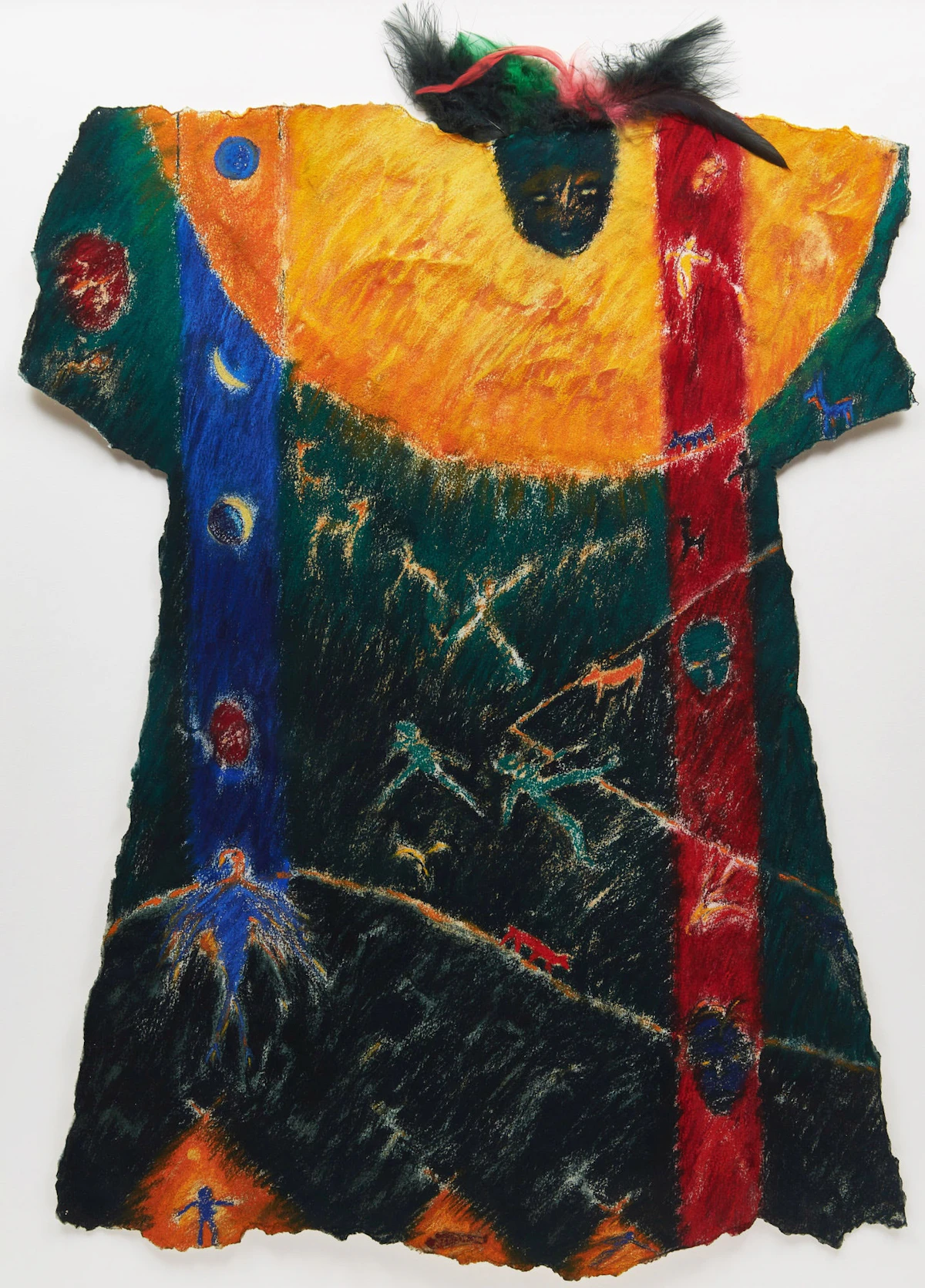 Lili Richard, Costume pour la fête du solstice d’été, pastel and feathers on shaped paper, 1991