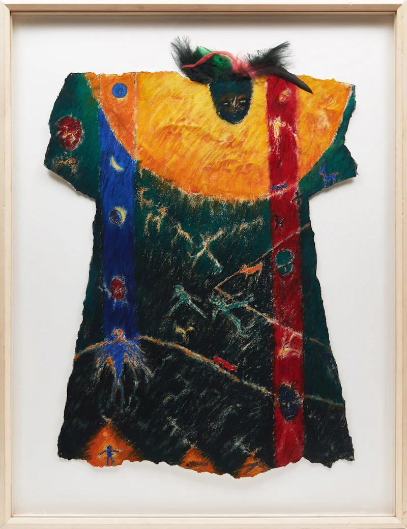 Lili Richard, Costume pour la fête du solstice d’été, pastel and feathers on shaped paper, 1991 - view 2