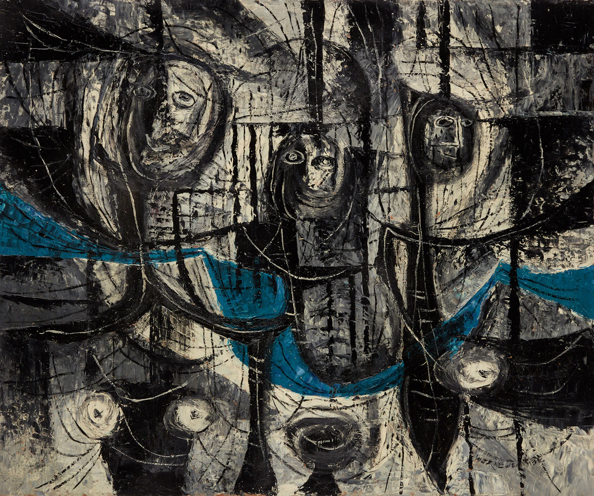 William John Bertram Newcombe, Three People, oil on board, 1955
