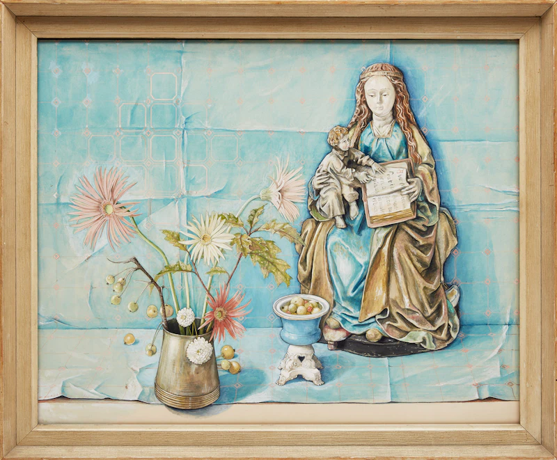 William Kurelek, Madonna and Child with Flowers, gouache on paper on board, circa 1956 - view 2