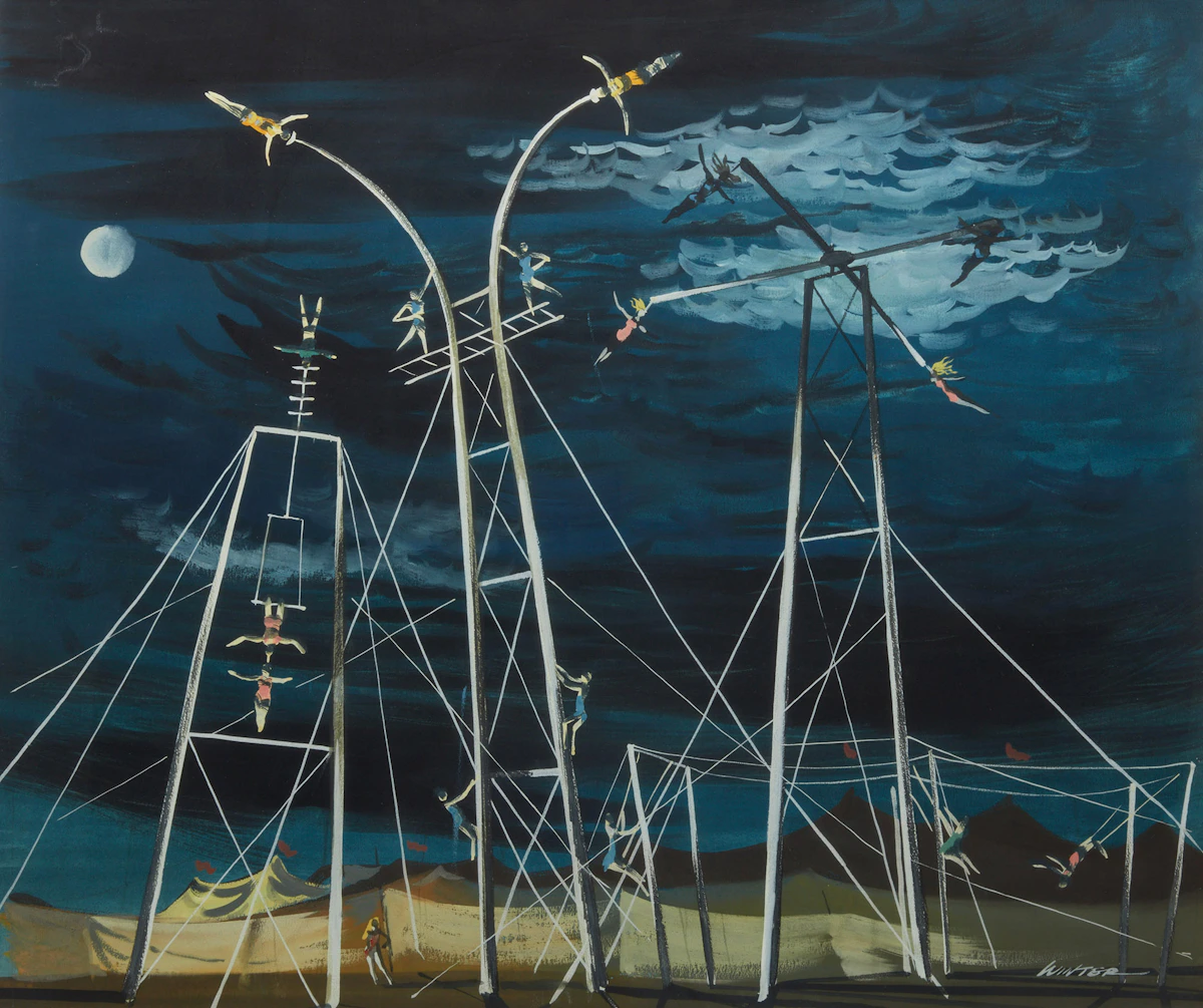 William Arthur Winter, Untitled (Acrobats), tempera on board