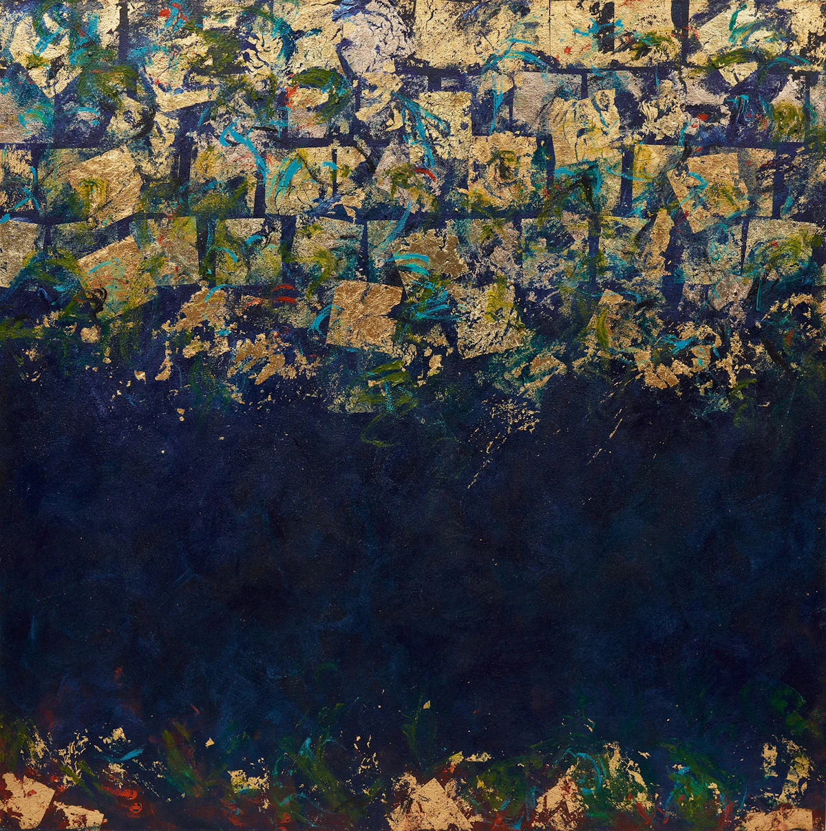 Barbara McGivern, It’s Too Late, Babe, acrylic and gold leaf on canvas