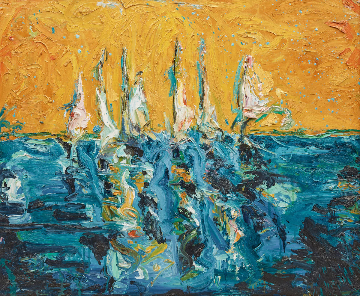 Telford Fenton, Abstract in Blue and Yellow, acrylic on canvas, 1990