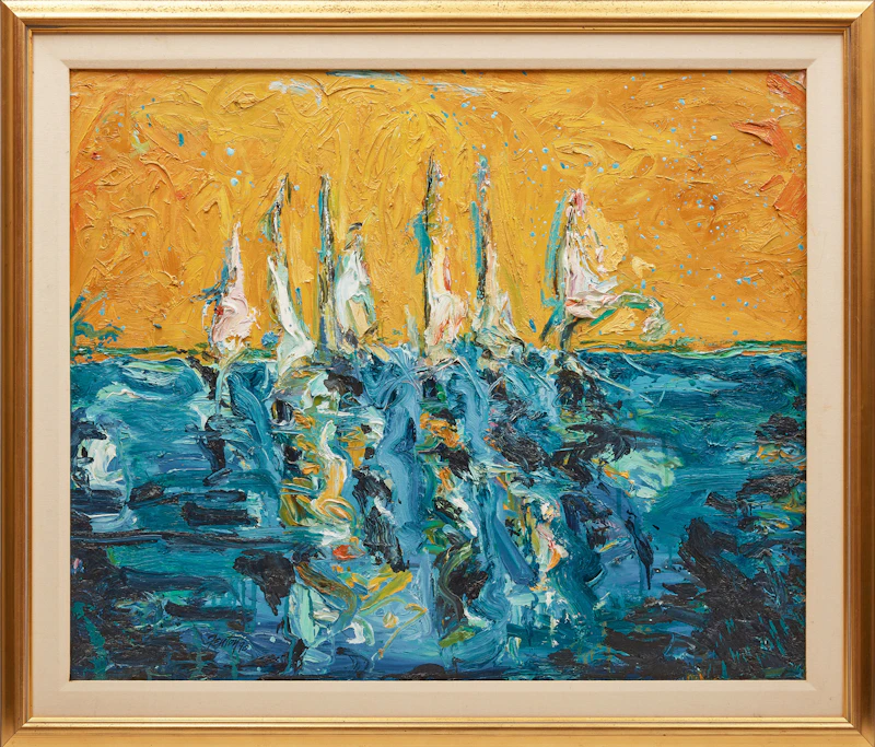 Telford Fenton, Abstract in Blue and Yellow, acrylic on canvas, 1990 - view 2