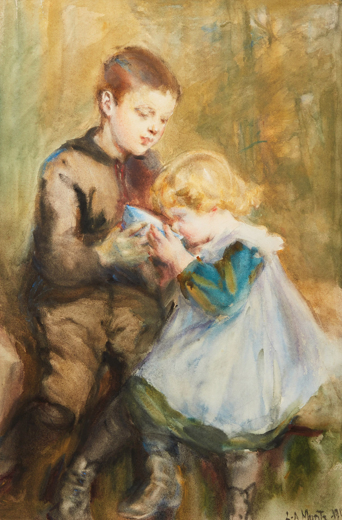 Laura Adeline Muntz Lyall, A Helping Hand, watercolour, 1905