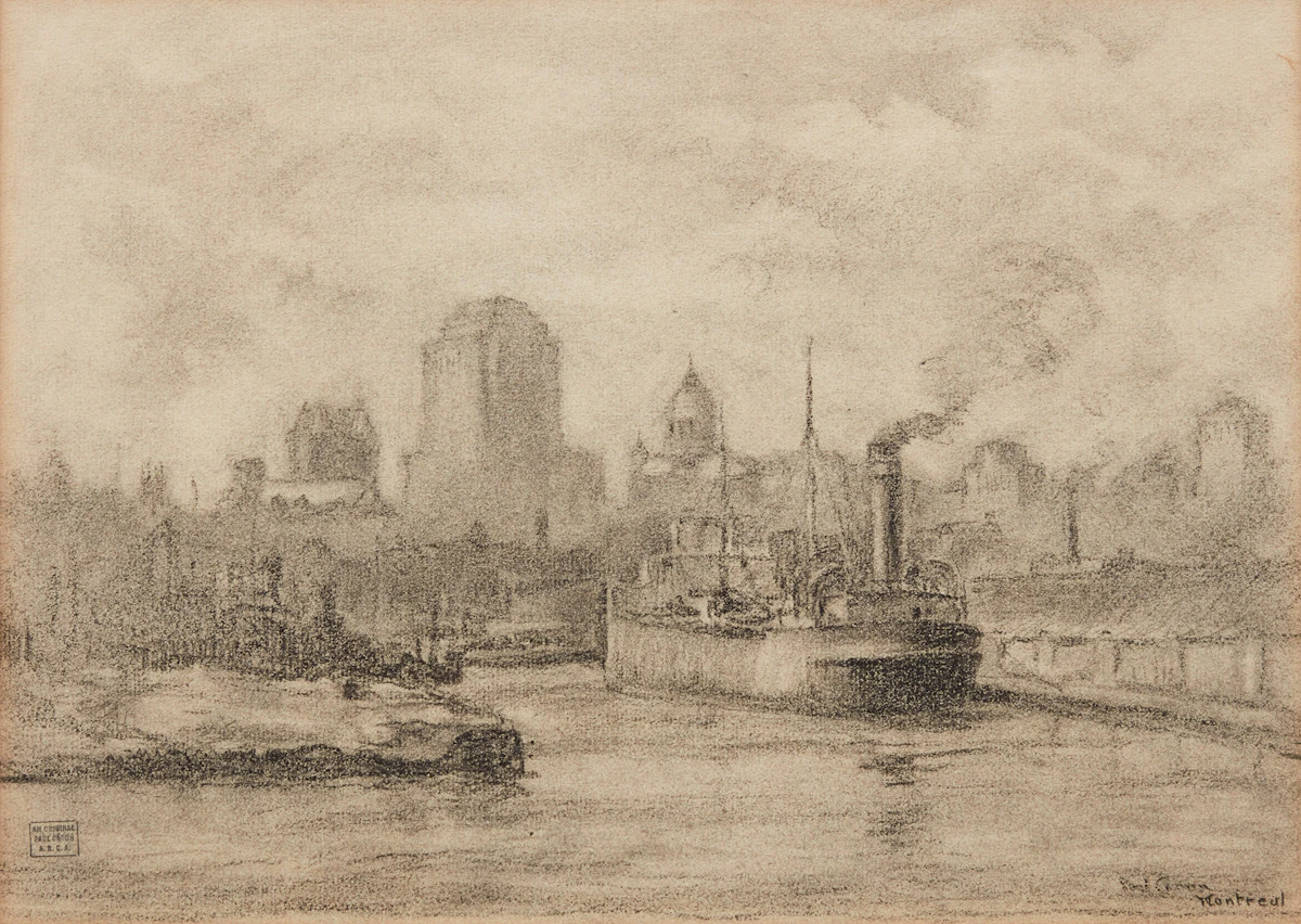 Paul Archibald Caron, The Canal Basin, Montreal, pencil