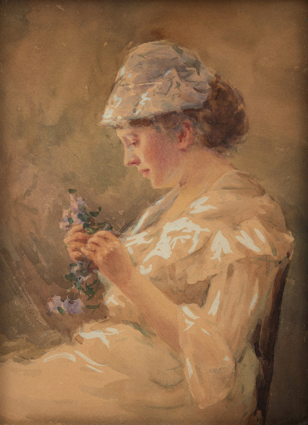Farquhar McGillivray Strachan Knowles, Figure with Wysteria, watercolour