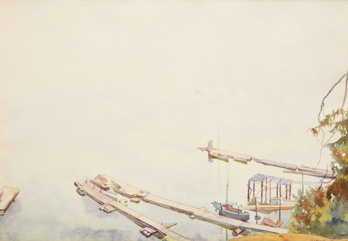 Walter Joseph Phillips, In Pender Harbour, watercolour, 1935