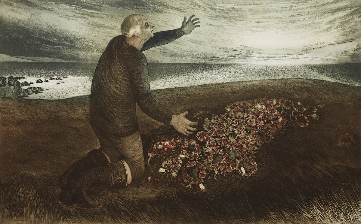 David Lloyd Blackwood, September 3rd: Uncle Dan Sturge, Home from the Labrador, etching; aquatint in colours, 1975