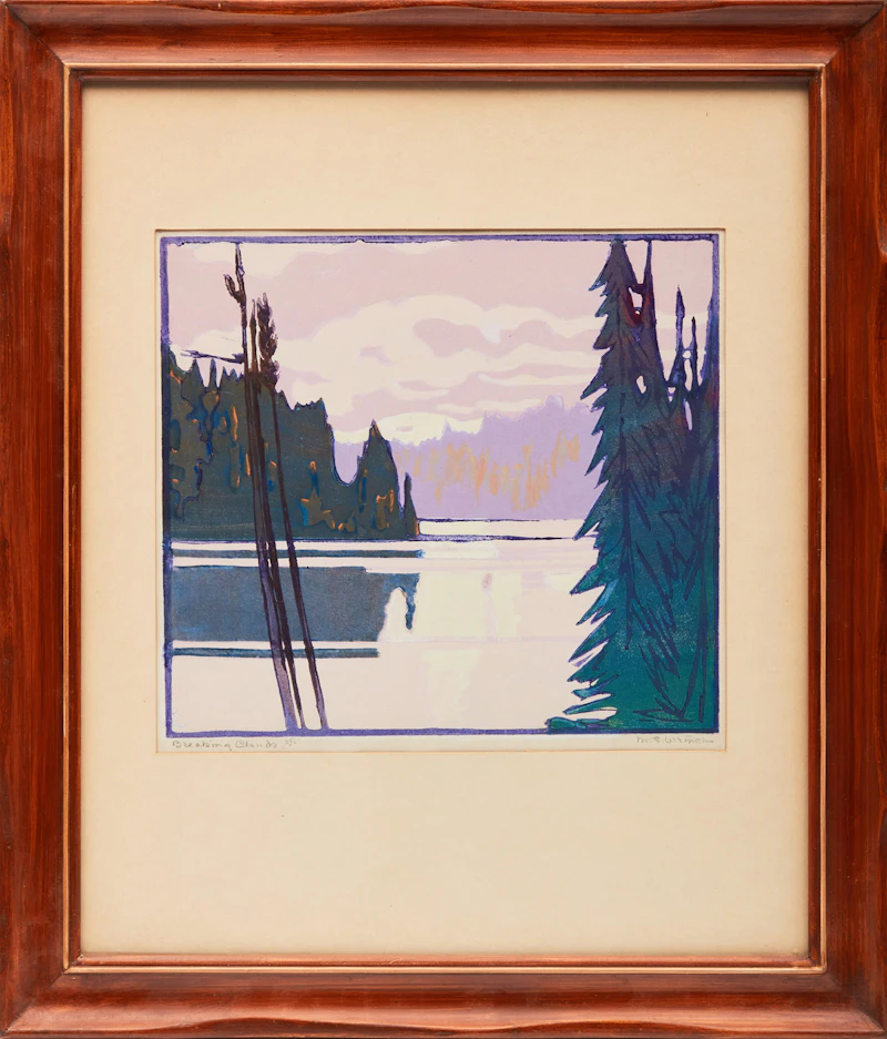 Mary Evelyn Wrinch, Breaking Clouds; The Jagged Cliffs of Scarboro; Village by the St. Lawrence, three woodcuts in colours - view 2