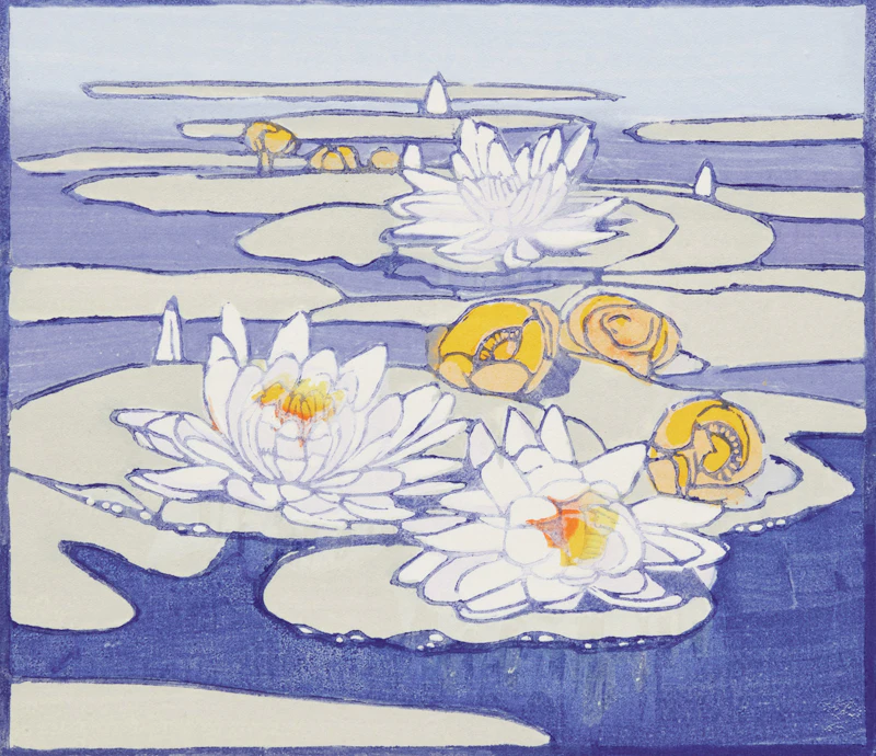 Mary Evelyn Wrinch, Roses and Petunias; Water Lilies; Snowdrops, three woodcuts in colours - view 4