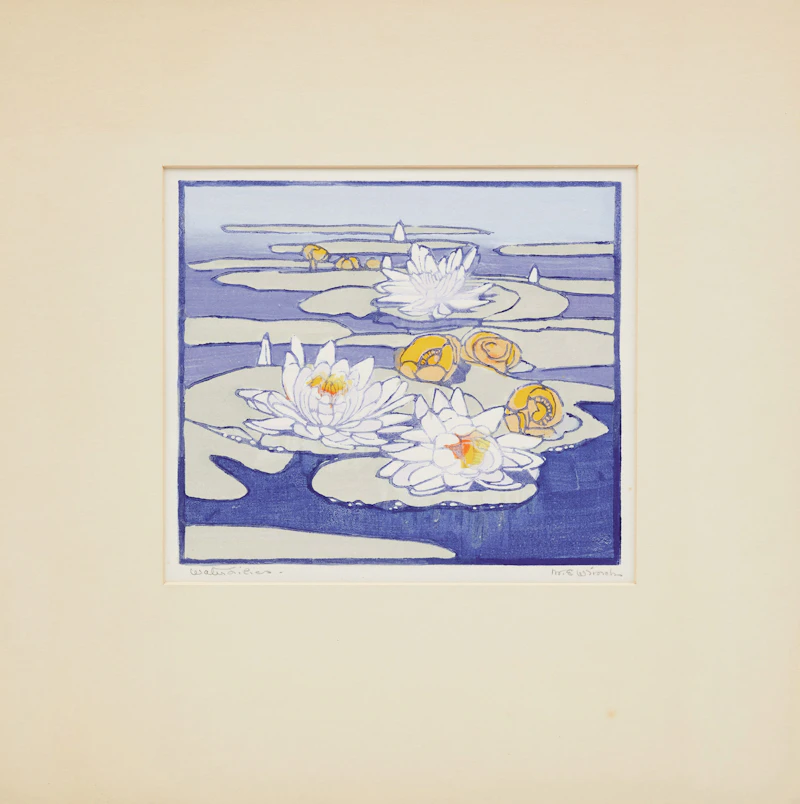 Mary Evelyn Wrinch, Roses and Petunias; Water Lilies; Snowdrops, three woodcuts in colours - view 5