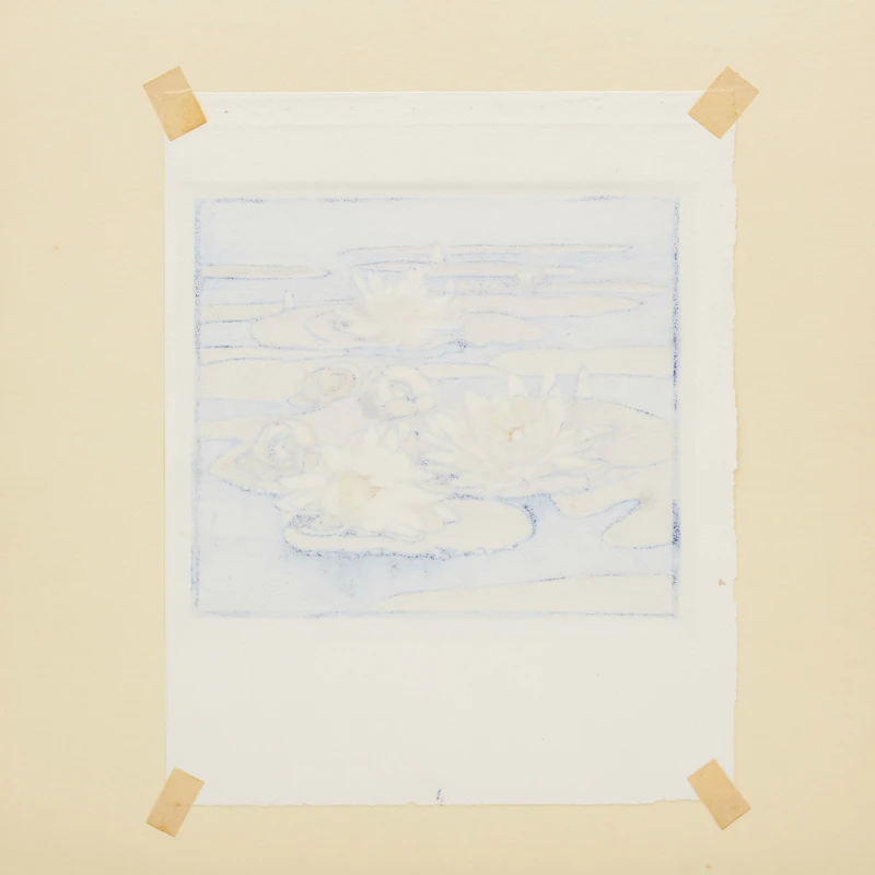Mary Evelyn Wrinch, Roses and Petunias; Water Lilies; Snowdrops, three woodcuts in colours - view 6