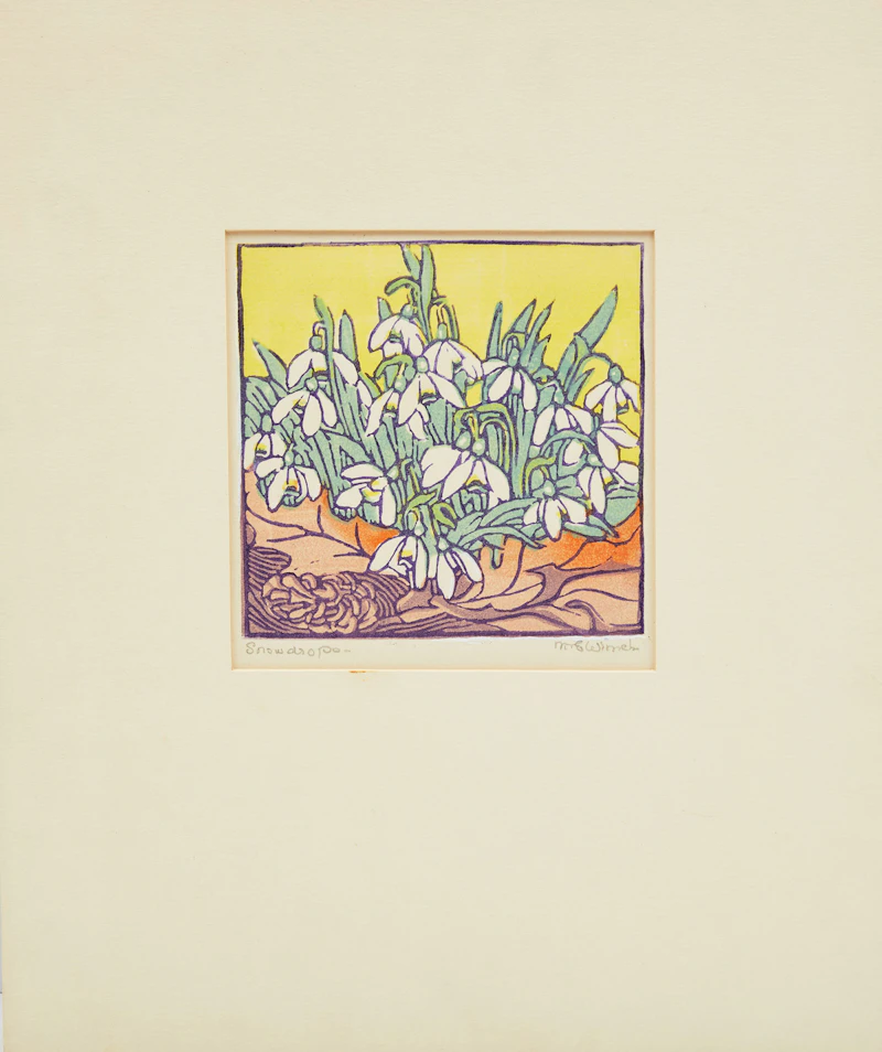 Mary Evelyn Wrinch, Roses and Petunias; Water Lilies; Snowdrops, three woodcuts in colours - view 8