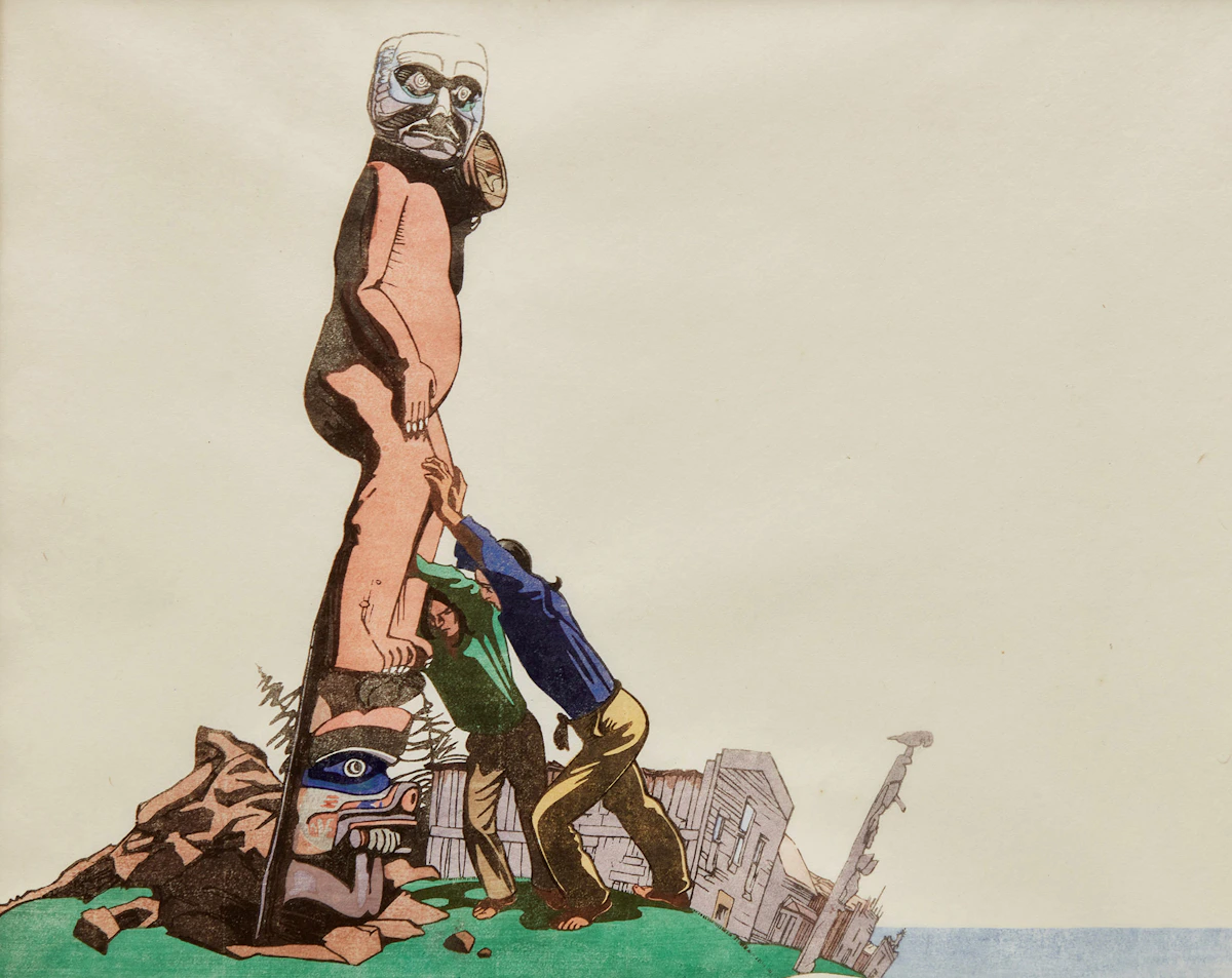 Walter Joseph Phillips, Planting a Zunuk, colour woodblock print, 1930