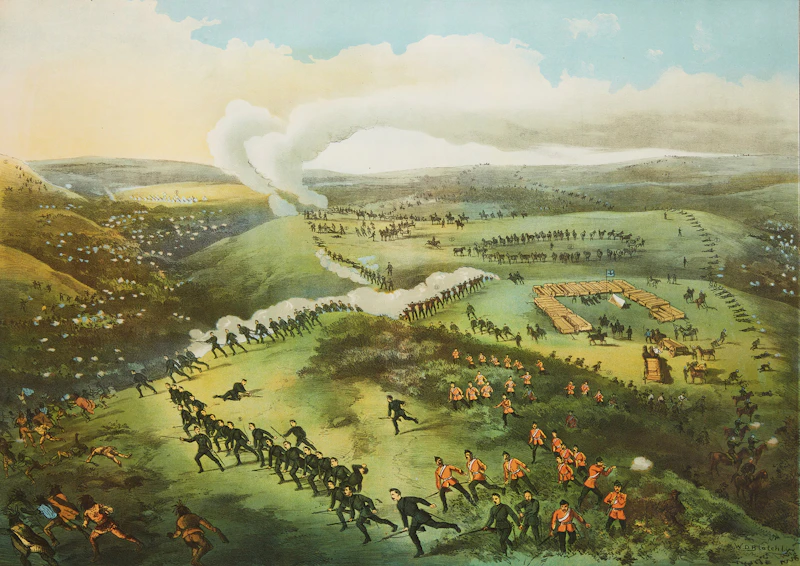 William Daniel Blatchly, Two views: The Battle of Batoche and The Battle of Cut Knife Creek, two colour lithographs - view 4