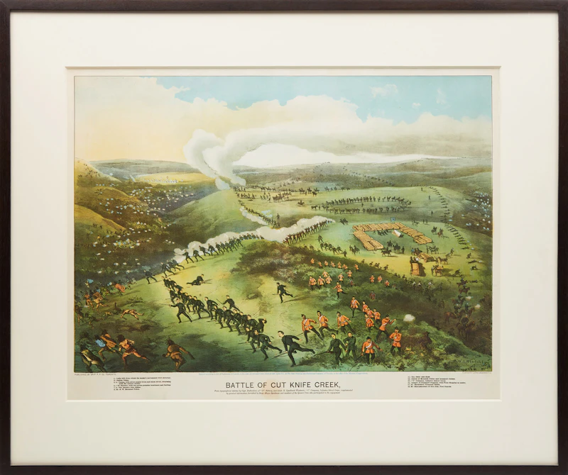 William Daniel Blatchly, Two views: The Battle of Batoche and The Battle of Cut Knife Creek, two colour lithographs - view 5