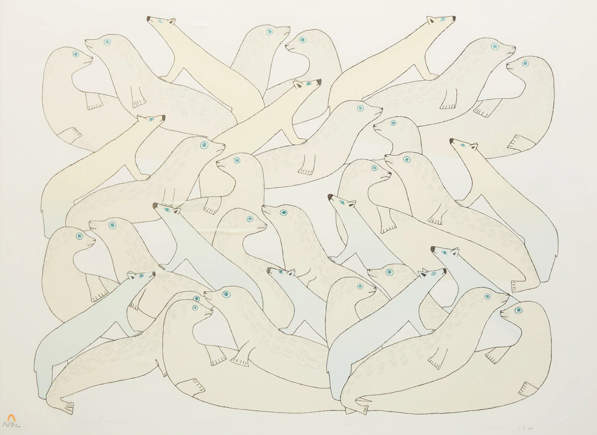 Kakulu Saggiatok, The Animals Come Together, lithograph, 1981