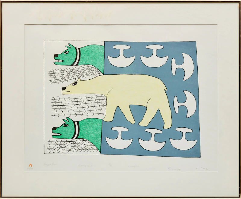Ningeeuga Oshuitoq, Dogs and Bear, lithograph, 1978 - view 2