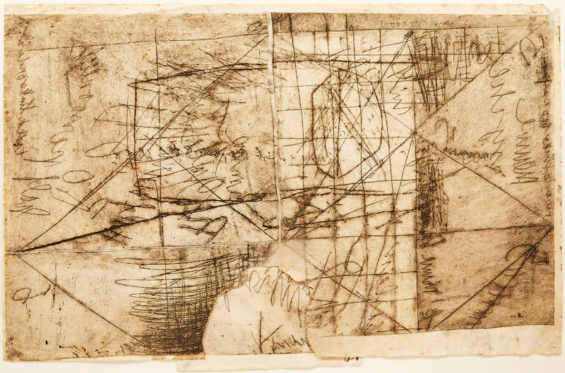 Anton Heyboer, Composition With Angels, etching and mixed media