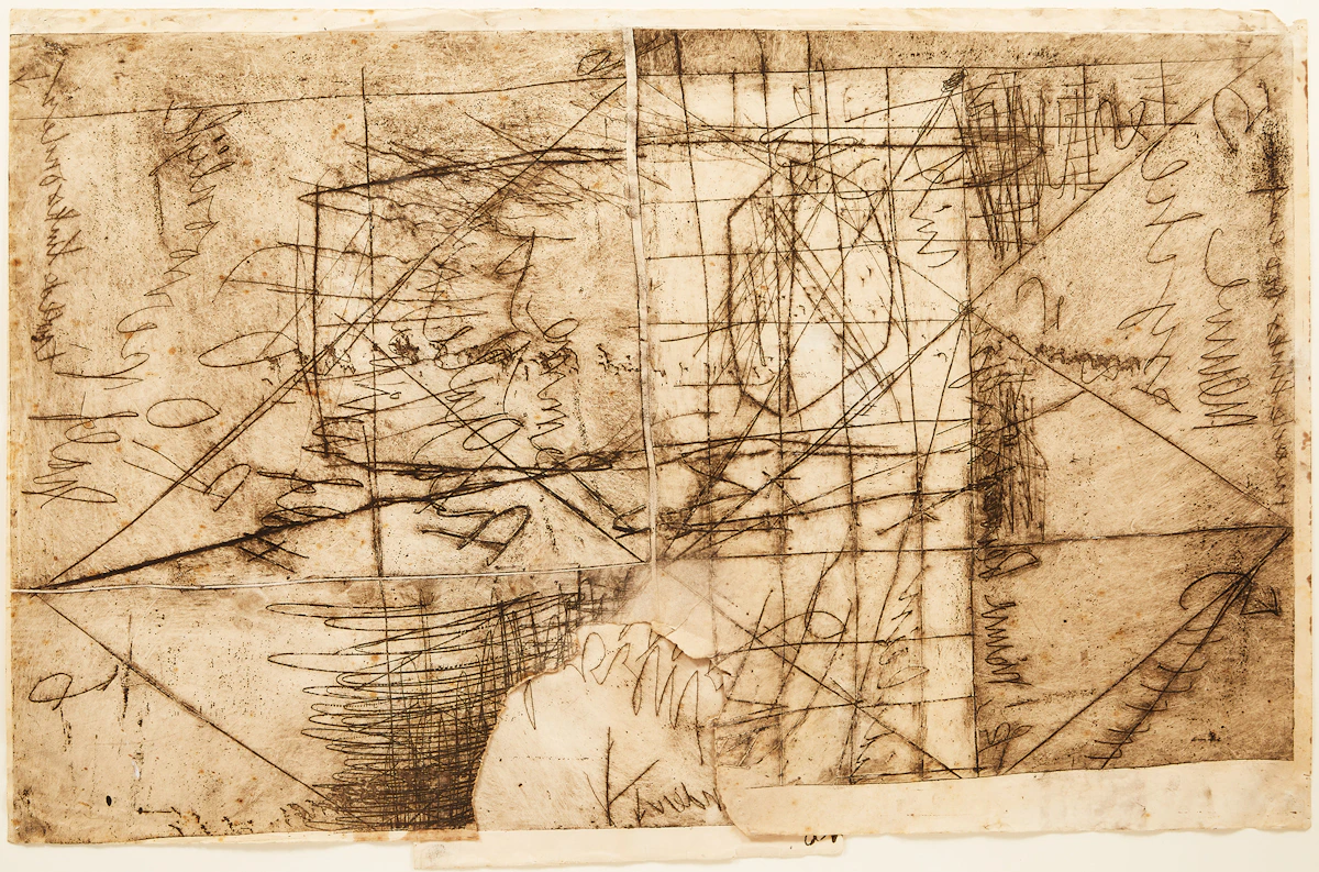 Anton Heyboer, Composition With Angels, etching and mixed media