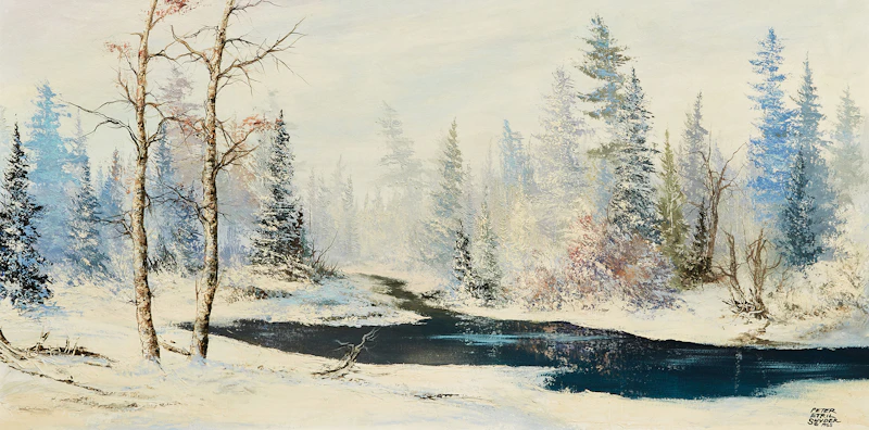 Peter Etril Snyder, Stream in Winter, oil on board