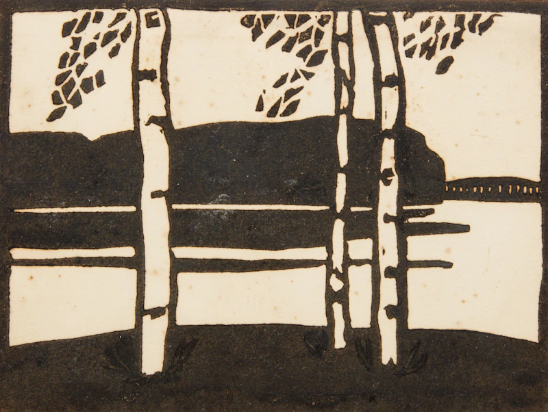 Doris Huestis Mills, Birches at Sunset, linocut - view 1