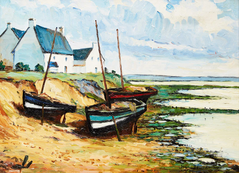 Jean Beaudoin, Boats at Harbour, oil on canvas