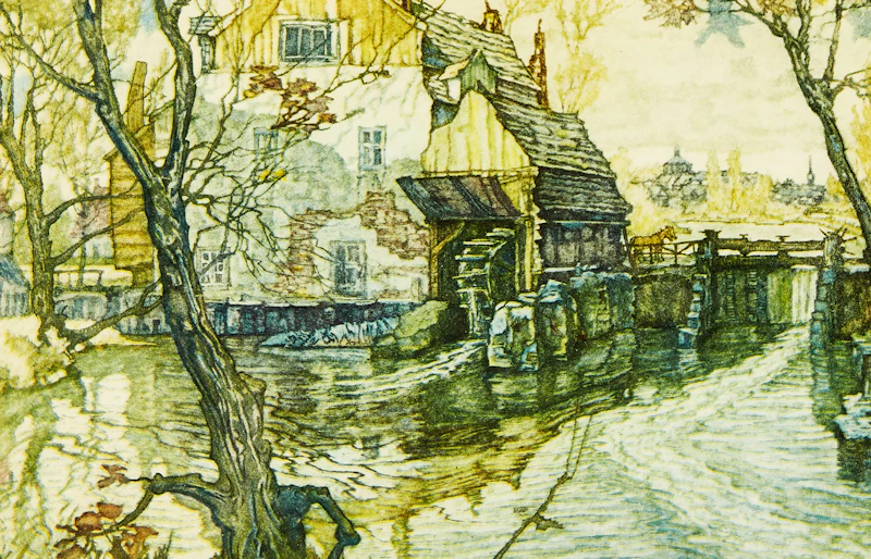 Nicholas Hornyansky, Rideau Mill; St. Jean, Quebec; Rijndijk Village (Holland); The Longest Covered Bridge in the World, four colour reproductions