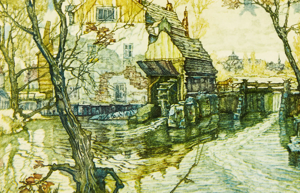 Nicholas Hornyansky, Rideau Mill; St. Jean, Quebec; Rijndijk Village (Holland); The Longest Covered Bridge in the World, four colour reproductions