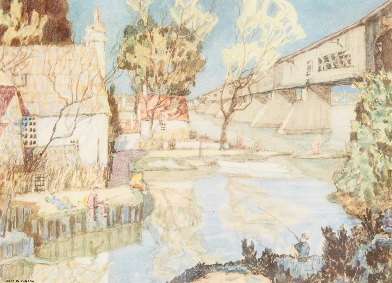 Nicholas Hornyansky, Rideau Mill; St. Jean, Quebec; Rijndijk Village (Holland); The Longest Covered Bridge in the World, four colour reproductions - view 10