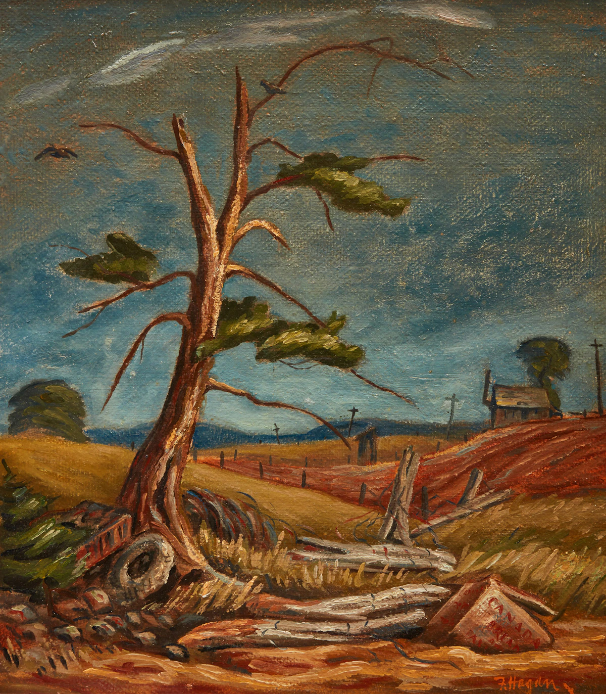 Frederick Hagan, Landscape with Junk, oil on board