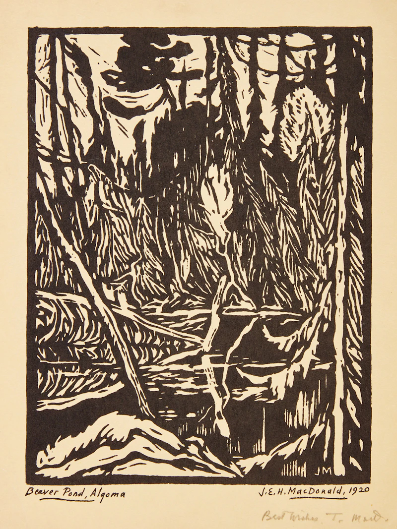 James Edward Hervey MacDonald, Beaver Pond, Algoma, woodcut, 1920 - view 2