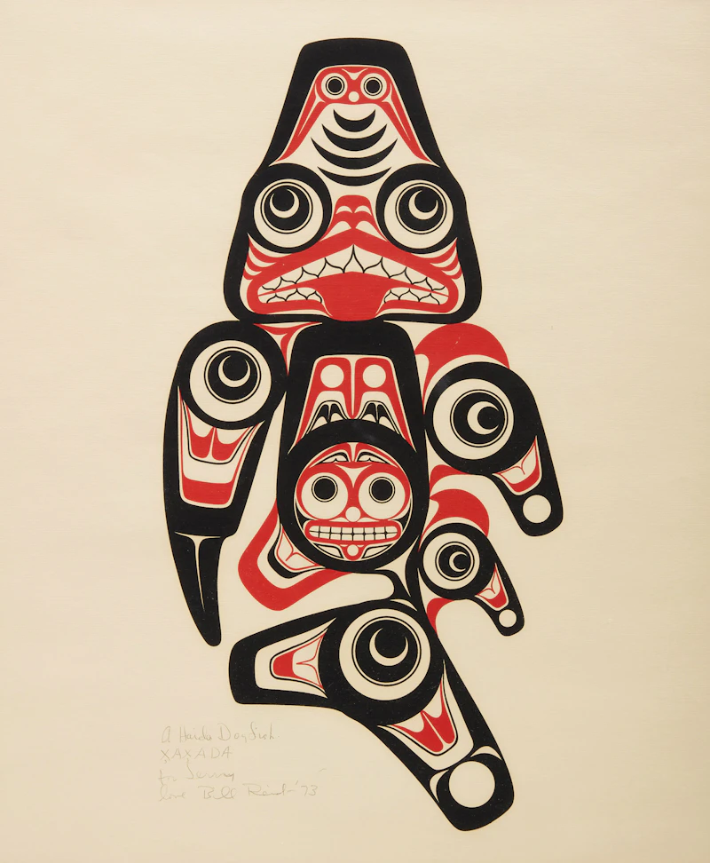 Bill Ronald Reid, Children of the Raven; Haida Thunderbird; A Whale of a Haida Whale (SKAANA); A Haida Dogfish XAXADA, Four serigraphs - view 10