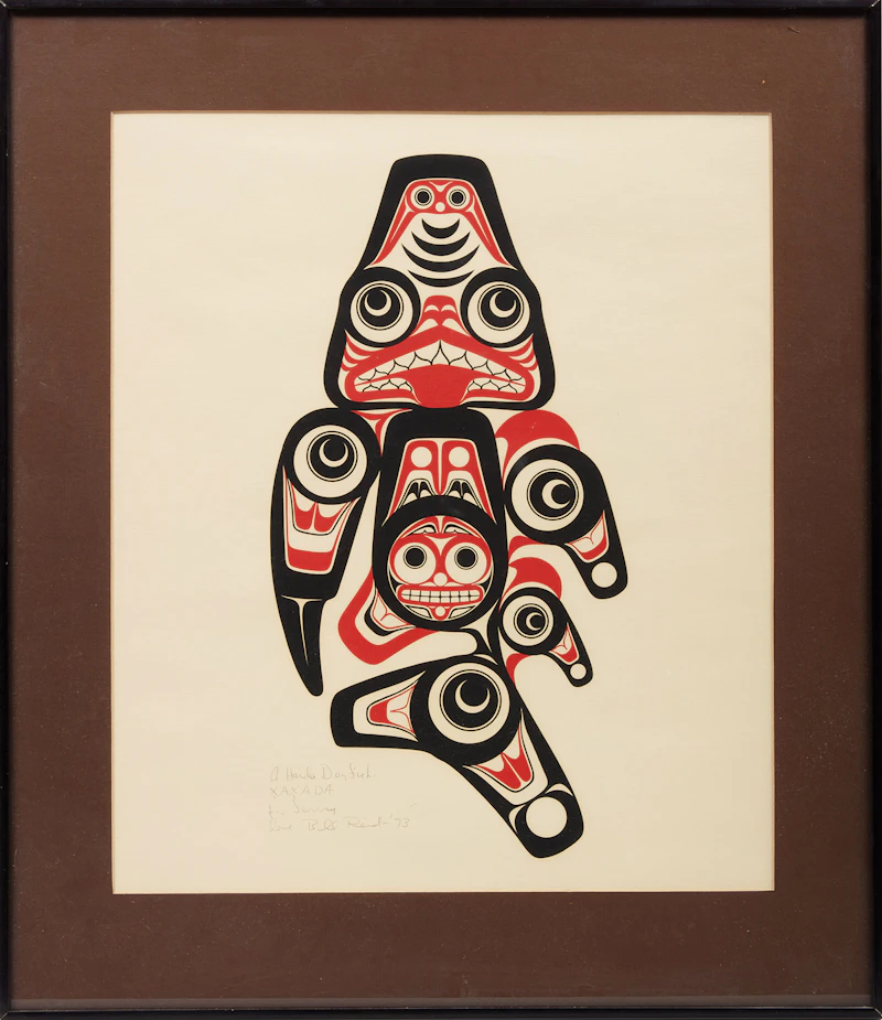 Bill Ronald Reid, Children of the Raven; Haida Thunderbird; A Whale of a Haida Whale (SKAANA); A Haida Dogfish XAXADA, Four serigraphs - view 11