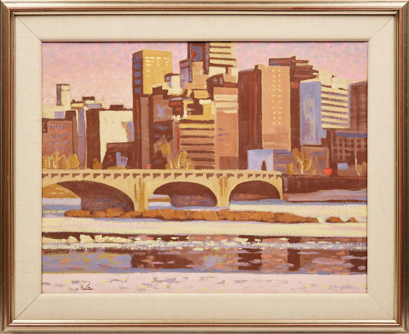 Illingworth Holey Kerr, Evening Light, Spring, Tenth St. Bridge, Calgary, oil on canvas, 1985 - view 2