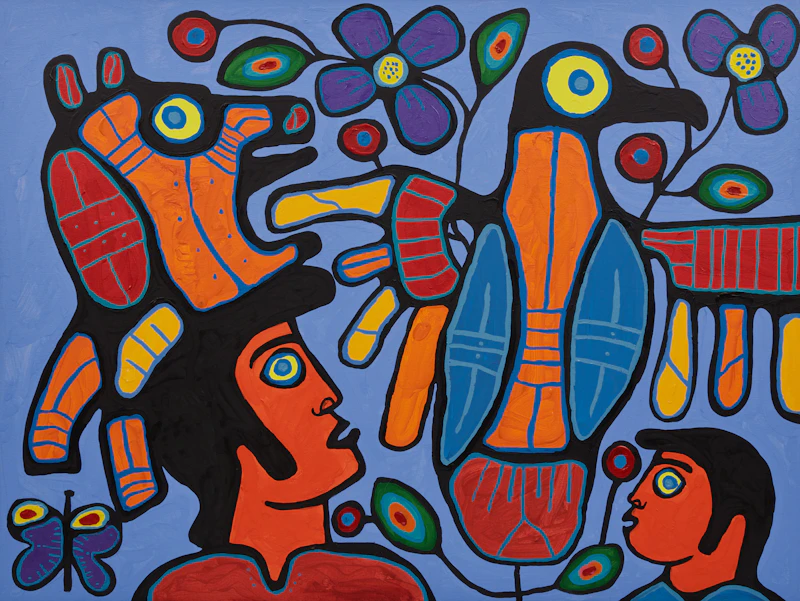 Norval Morrisseau, Shaman Preaching to All Things, four acrylic on canvas panels (a quadriptych)