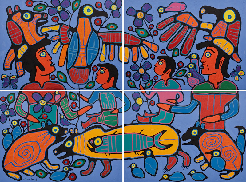 Norval Morrisseau, Shaman Preaching to All Things, four acrylic on canvas panels (a quadriptych), 1992 - view 13