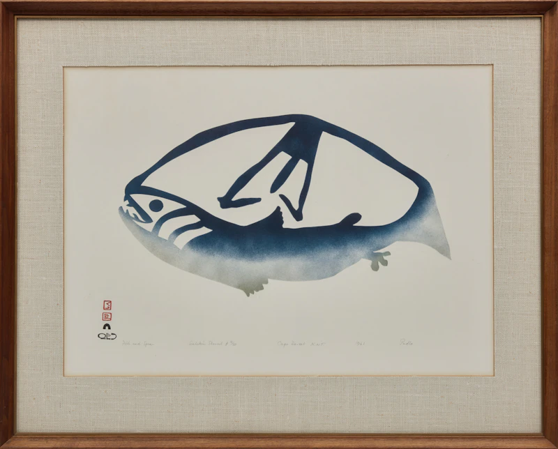 Pudlo Pudlat, Fish and Spear, skin stencil, 1961 - view 2