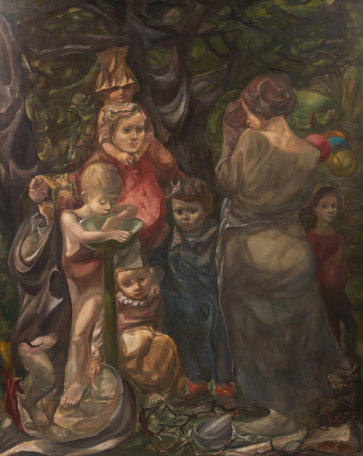 Jack Nichols, Forest Scene with Figures, oil on canvas, 1952