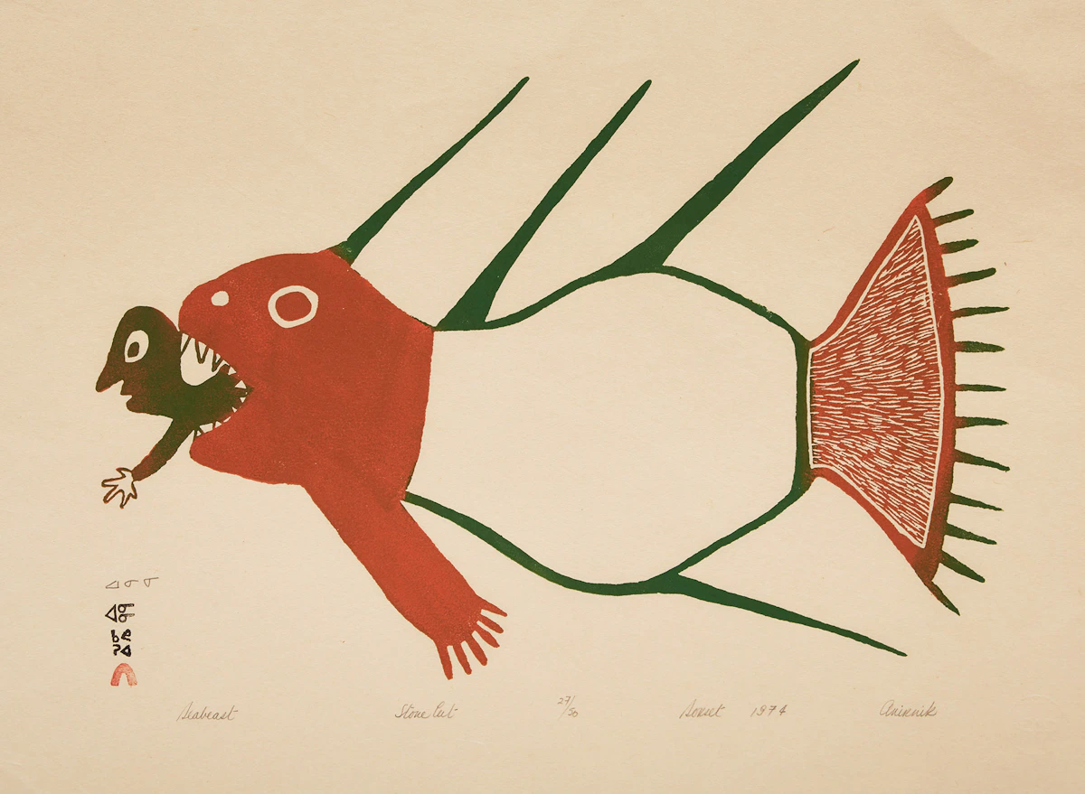 Anirnik Oshuitoq, Seabeast, stonecut print, 1974