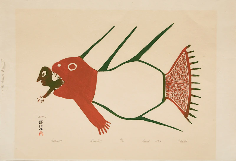 Anirnik Oshuitoq, Seabeast, stonecut print, 1974 - view 2