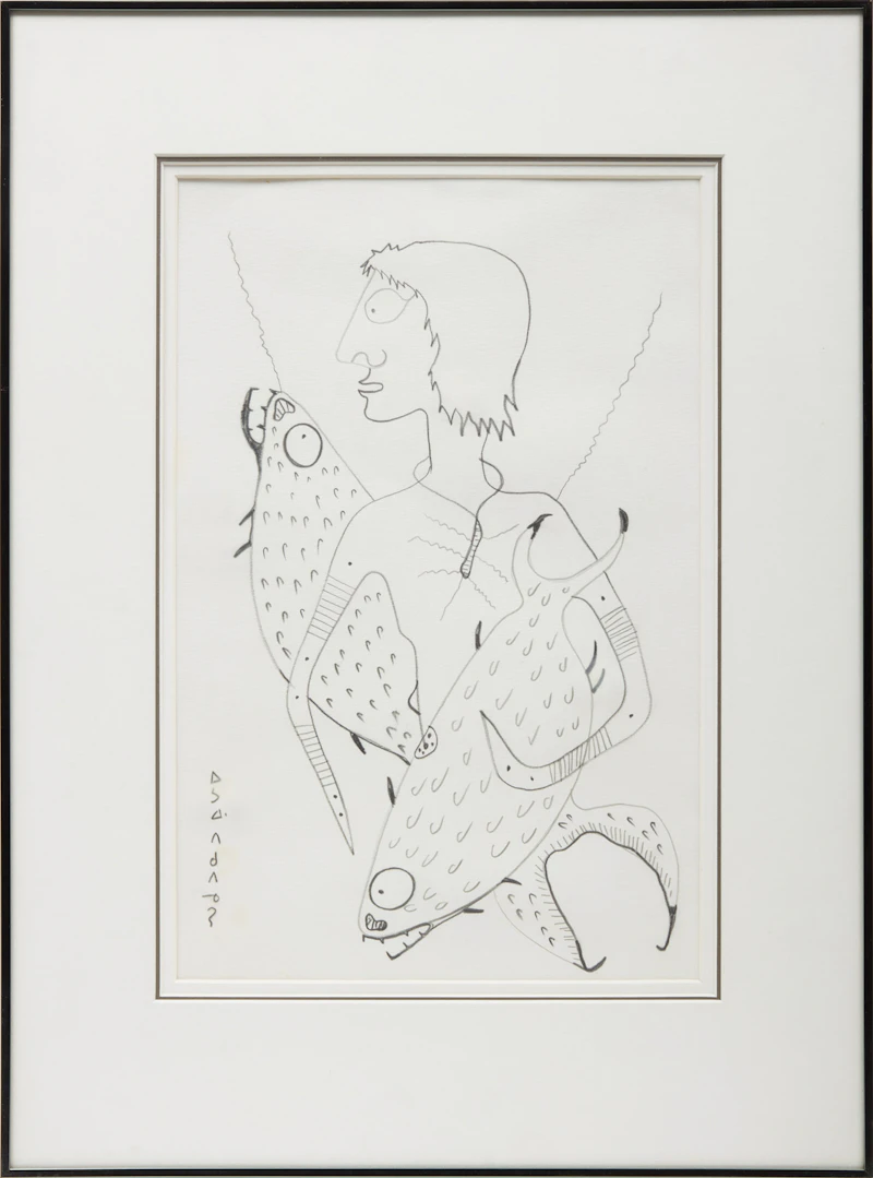 Norval Morrisseau, Untitled (Man with Fish), graphite on paper - view 2