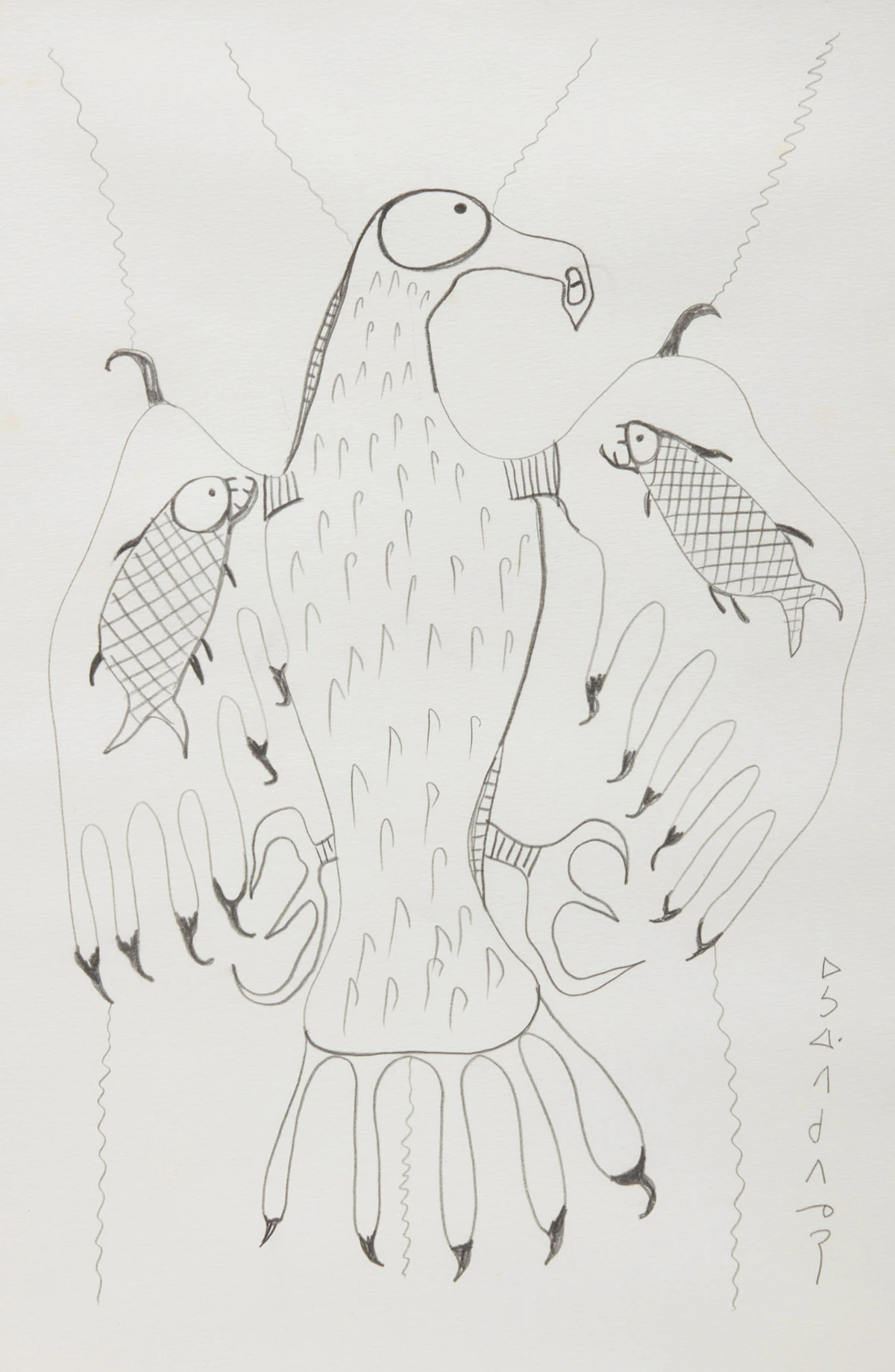 Norval Morrisseau, Untitled (Bird and Fish), graphite on paper